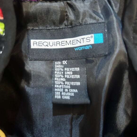 Requirements Quilted Jacket Womens Plus‎ Size 1X Black Floral Print Full Zip up - Picture 7 of 7